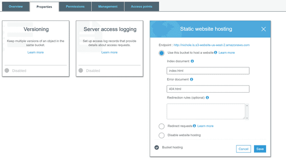 Static webhosting